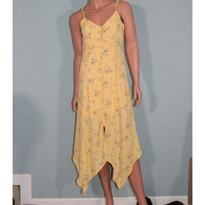 Trixxi Yellow Floral Sleeveless Handerchief Shark Bite Midi Dress in Size Small